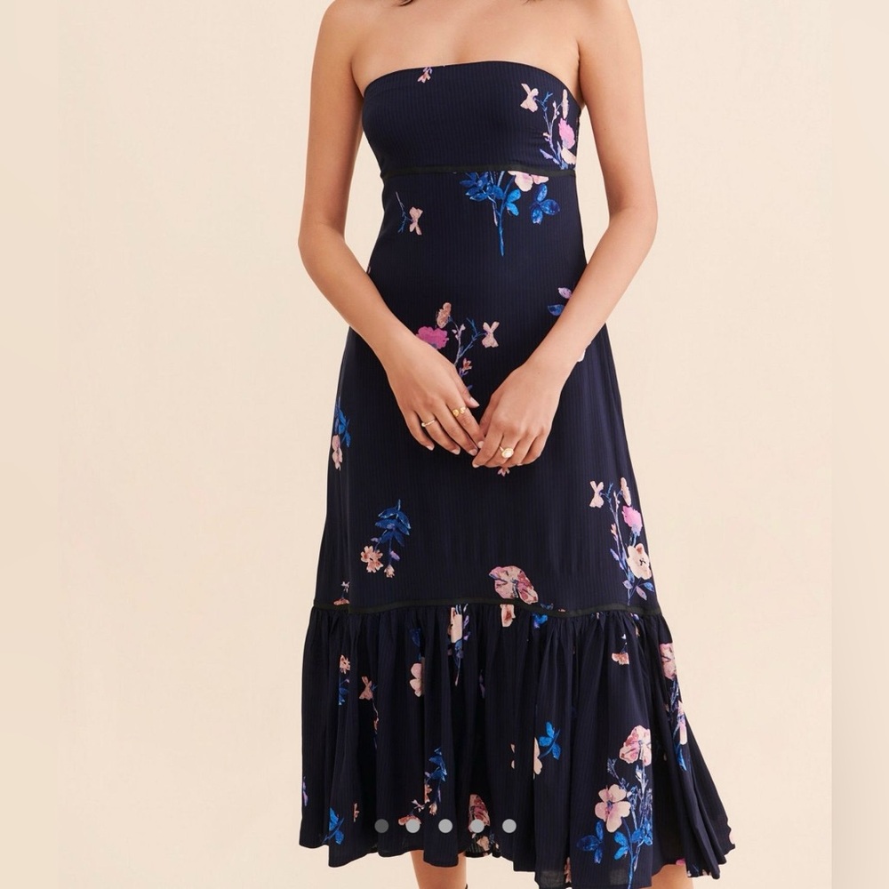 Free People Midnight Blue Strapless Floral Dress